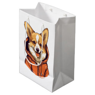 Funny Corgi Dog Wearing Hoodie Medium Gift Bag