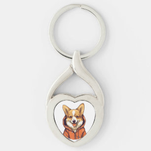 Funny Corgi Dog Wearing Hoodie Scarf Keychain