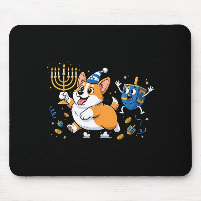 Funny Corgi Dreidel Menorah Hanukkah Kids Womens M Mouse Pad (Front)