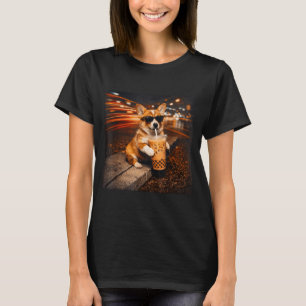 Funny Corgi Drinking Iced Coffee Cute Dog Meme T-Shirt