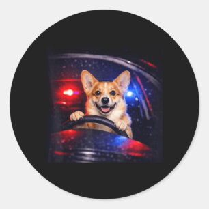Funny Corgi Driving Meme Dog Driving A Car Classic Round Sticker