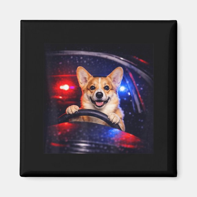 Funny Corgi Driving Meme Dog Driving A Car Magnet (Front)