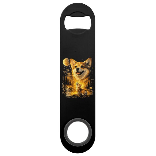 Funny Corgi Howling at The Moon Bar Key (Front)