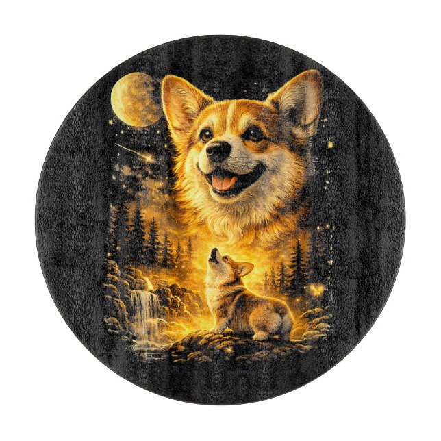 funny corgi howling at the moon cutting board (Front)