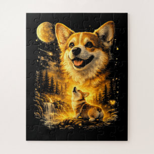 Funny Corgi Howling at The Moon Jigsaw Puzzle