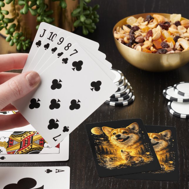 Funny Corgi Howling at The Moon Playing Cards (In Situ)