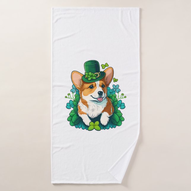 Funny Corgi Lover Shamrock Happy St Patricks Day Bath Towel (Bath Towel)