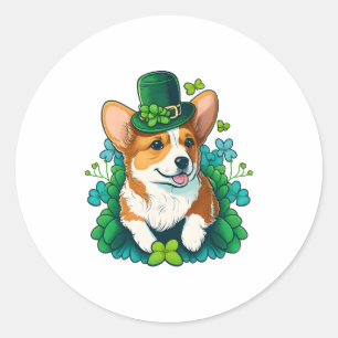 Funny Corgi Lover Shamrock Happy St Patricks Day Classic Round Sticker