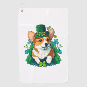 Funny Corgi Lover Shamrock Happy St Patricks Day Golf Towel