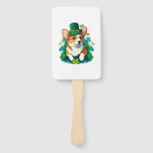 Funny Corgi Lover Shamrock Happy St Patricks Day Hand Fan