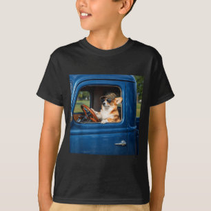 Funny corgi meme humorous dog driving truck road T-Shirt