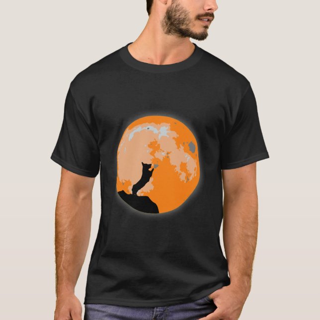 Funny Corgi Moon Funny Halloween Dog T-Shirt (Front)