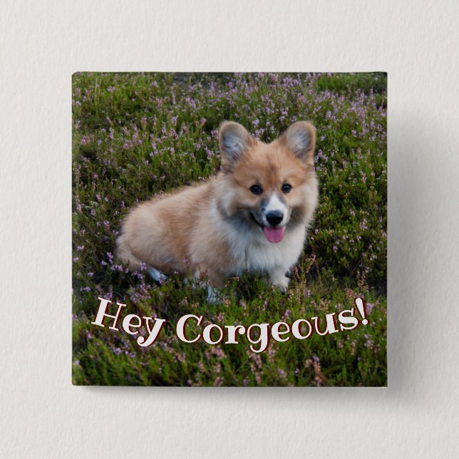 Funny Corgi Puppy Pun 2 Inch Square Button (Front)