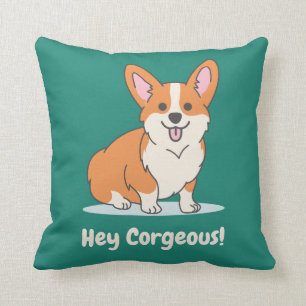 Funny Corgi Puppy Pun - Hey Corgeous Throw Pillow