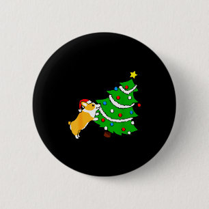 Funny Corgi Pushing Christmas Tree Xmas Dog Mom  2 Inch Round Button