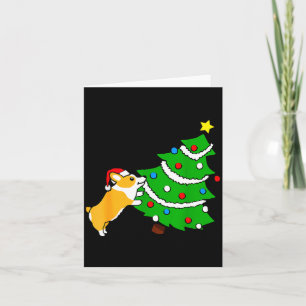 Funny Corgi Pushing Christmas Tree Xmas Dog Mom Card