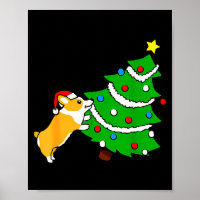 Funny Corgi Pushing Christmas Tree Xmas Dog Mom