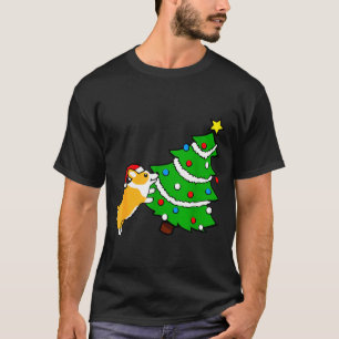 Funny Corgi Pushing Christmas Tree Xmas Dog Mom T-Shirt