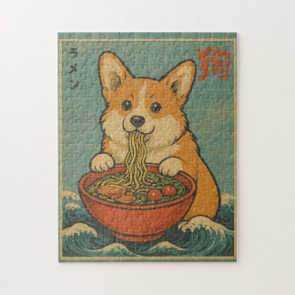 Funny Corgi Ramen Vintage Japanese Art Puzzle