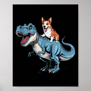 Funny Corgi Riding Dinosaur Men Women Dog Mom Dad Poster