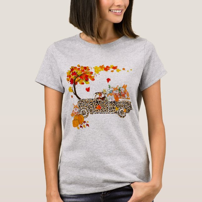 Funny Corgi Riding Leopard Plaid Truck T-Shirt (Front)