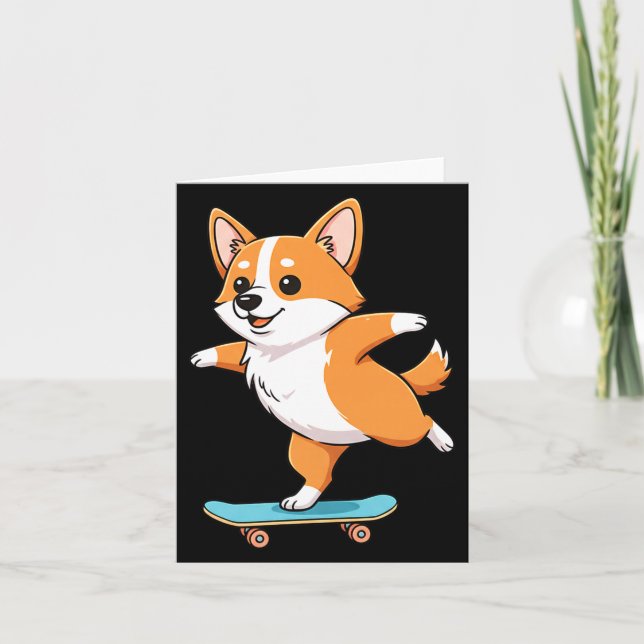 Funny Corgi Skater Skateboard Ballerina Mom Dad Ki Card (Front)