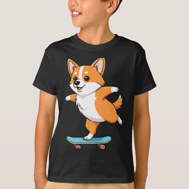Funny Corgi Skater Skateboard Ballerina Mom Dad Ki T-Shirt (Front)