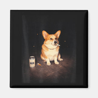 Funny Corgi Smoking Meme Drinking Dog Vintage Beer Magnet