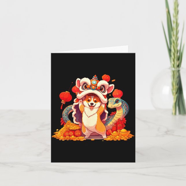 Funny Corgi Snake Chinese New Year 2025 Womens Men Card (Front)