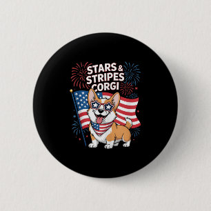 Funny Corgi Team American Patriotic Fourth Of July 2 Inch Round Button