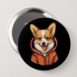 Funny Corgi Wearing Hoodie 4 Inch Round Button