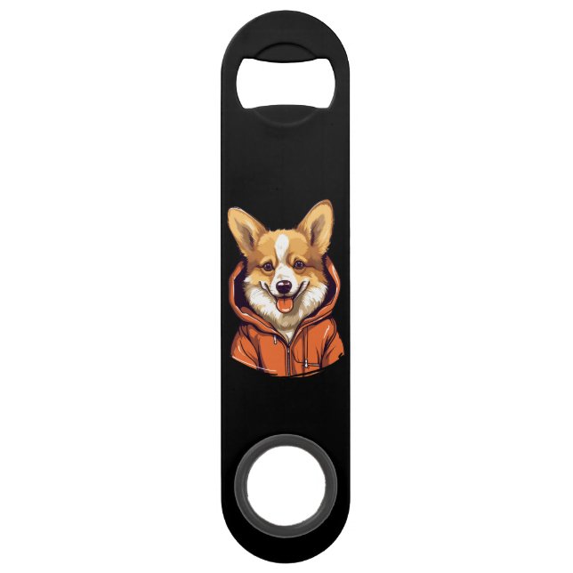 Funny Corgi Wearing Hoodie Bar Key (Front)
