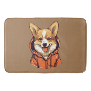 Funny Corgi Wearing Hoodie Bath Mat
