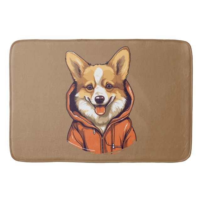 Funny Corgi Wearing Hoodie Bath Mat (Front)