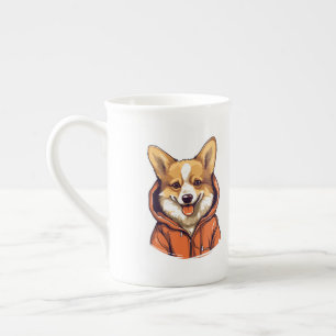 Funny Corgi Wearing Hoodie Bone China Mug