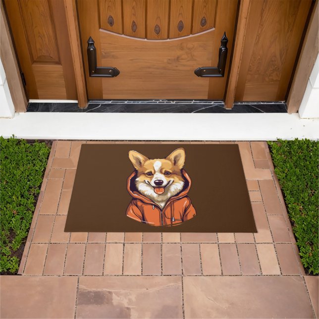 Funny Corgi Wearing Hoodie Doormat (Outdoor)