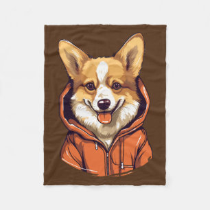 Funny Corgi Wearing Hoodie Fleece Blanket