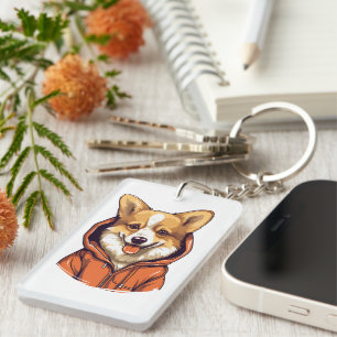 Funny Corgi Wearing Hoodie Keychain