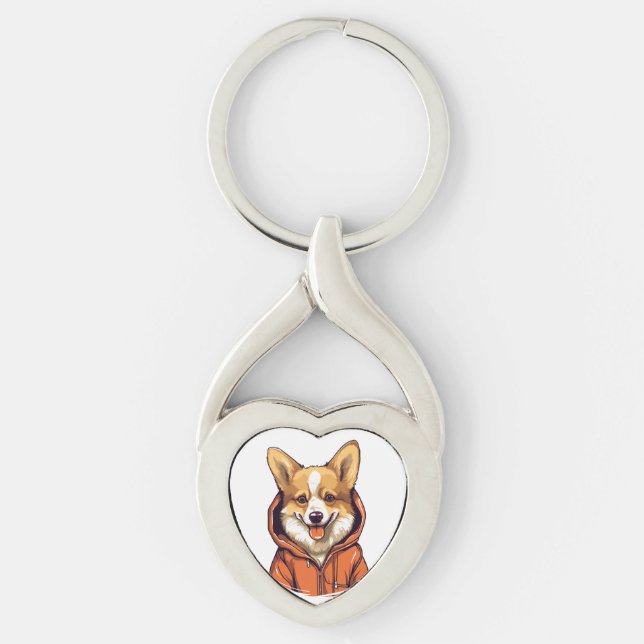Funny Corgi Wearing Hoodie Keychain (Front)