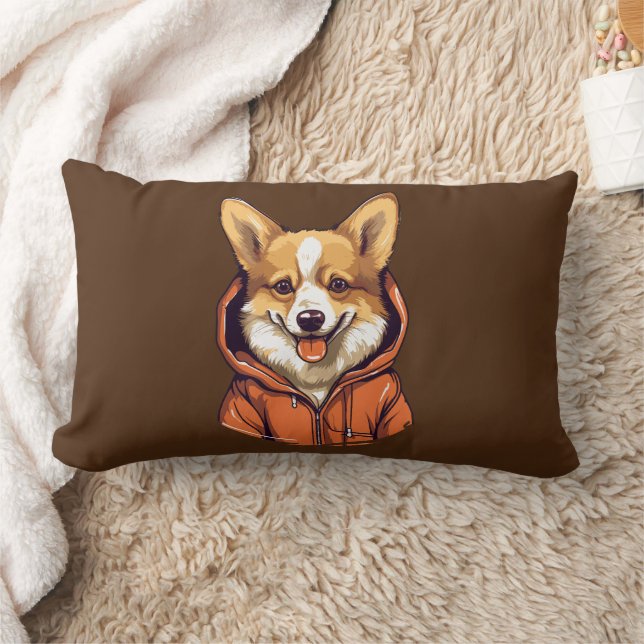 Funny Corgi Wearing Hoodie Lumbar Pillow (Blanket)