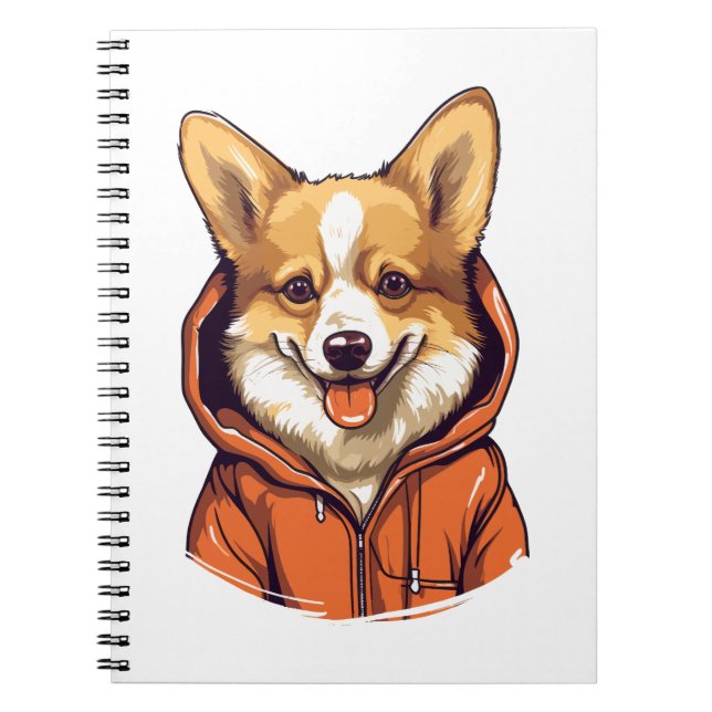 Funny Corgi Wearing Hoodie Notebook (Front)