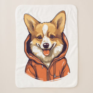 Funny Corgi Wearing Hoodie Sherpa Blanket