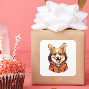 Funny Corgi Wearing Hoodie Square Sticker