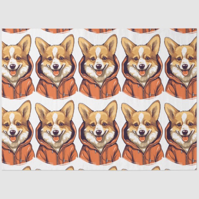 Funny Corgi Wearing Hoodie Tissue Paper (Front)