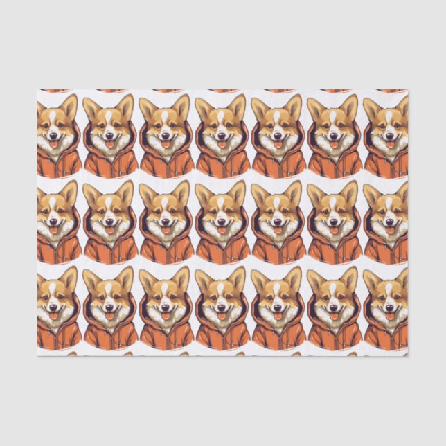 Funny Corgi Wearing Hoodie Tissue Paper (Front)