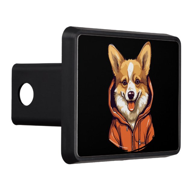 Funny Corgi Wearing Hoodie Trailer Hitch Cover (Right)