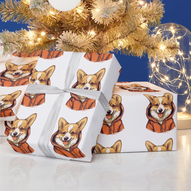 Funny Corgi Wearing Hoodie Wrapping Paper (Holidays)