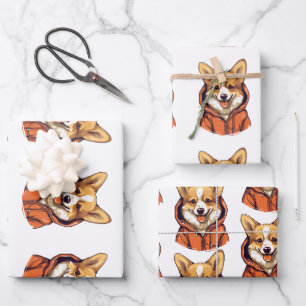 Funny Corgi Wearing Hoodie Wrapping Paper Sheet