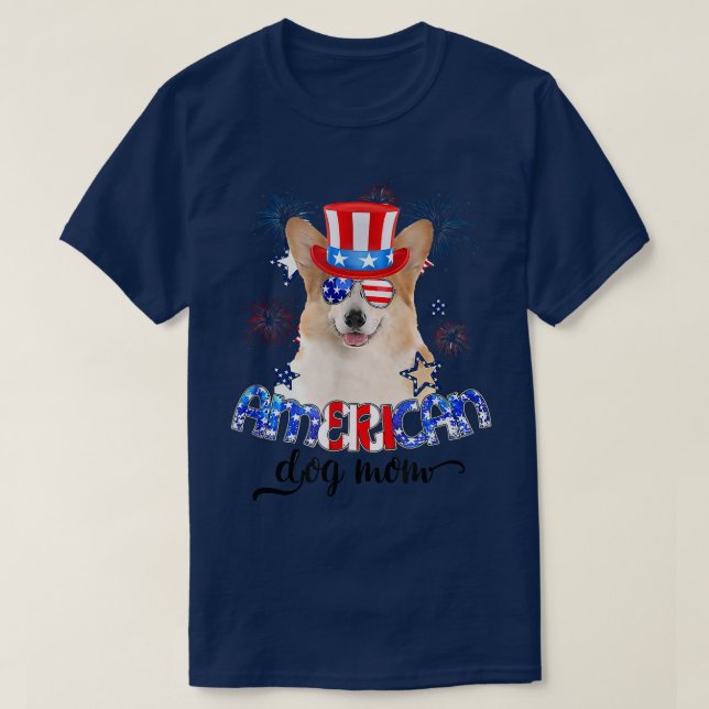 Funny Corgi Wearing Sunglasses USA Flag 4th Of Jul T-Shirt (Design Front)