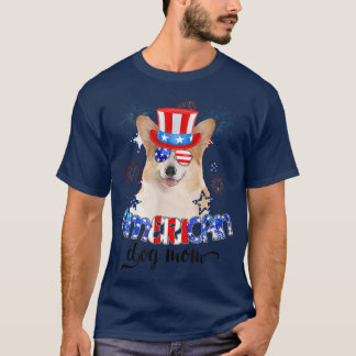 Funny Corgi Wearing Sunglasses USA Flag 4th Of Jul T-Shirt